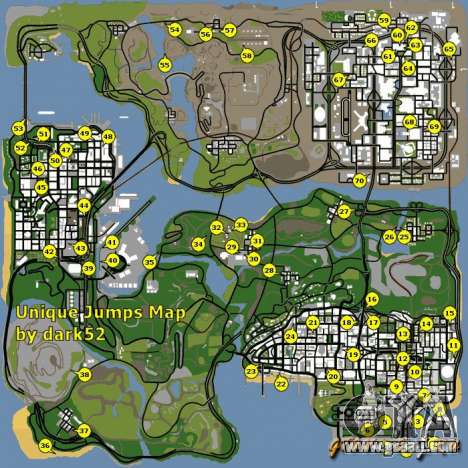 Map of unique jumps in GTA San Andreas