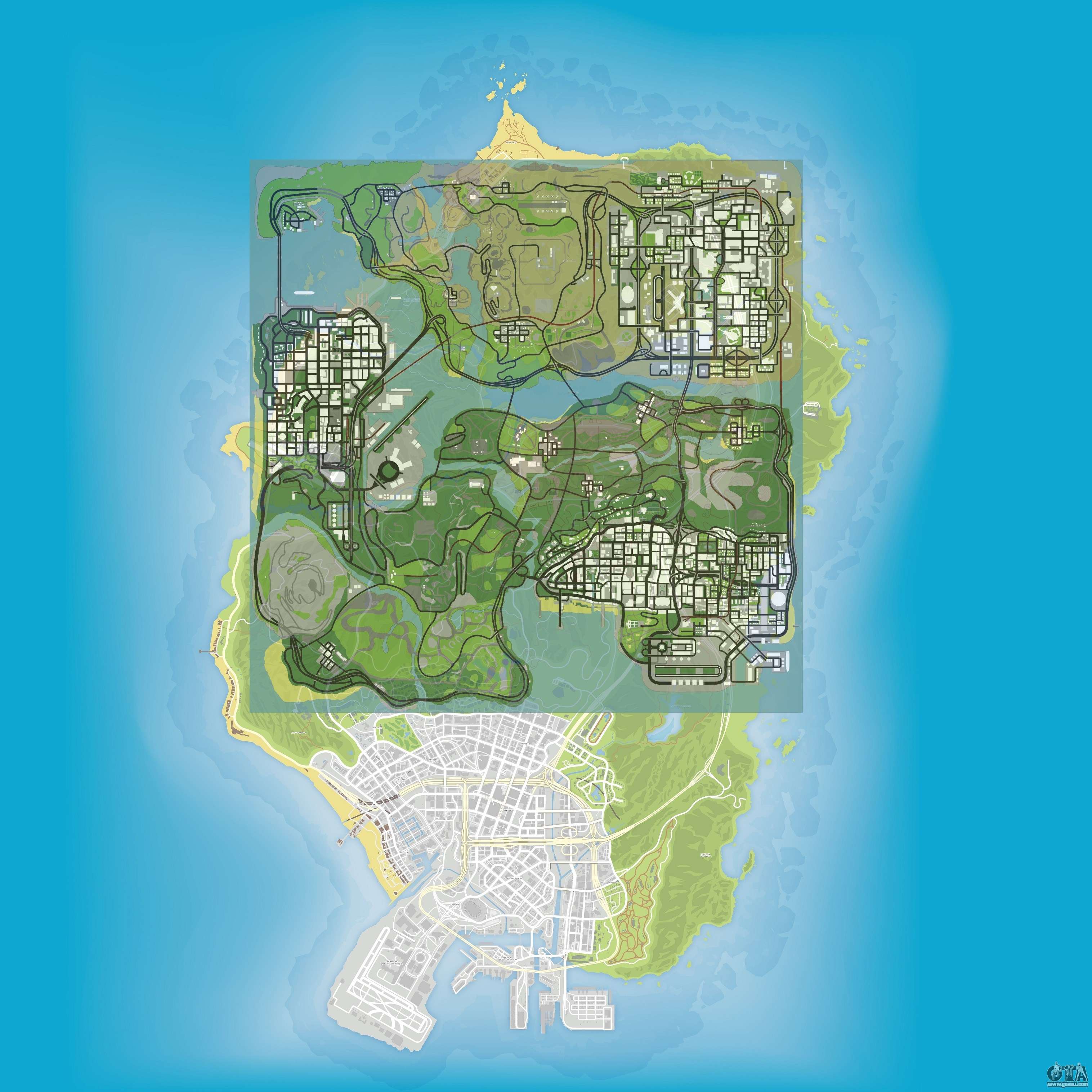 Size comparison of map of GTA 5