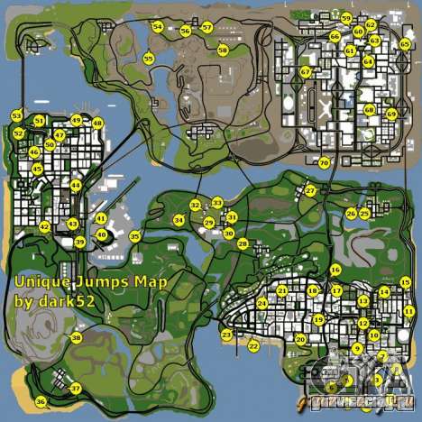Карта уникальных прыжков в GTA San Andreas Карта уникальных прыжков в GTA San Andreas