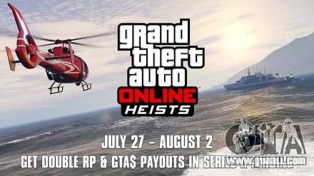 Description current promotions for double award for online Heist «Series A» and side missions in GTA Online.