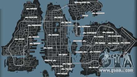 Map of cars in GTA 4 - all cars on a map