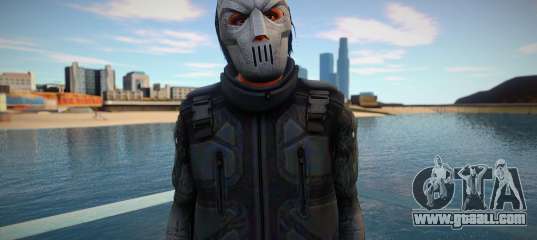 Character from GTA Online in a mask and body armor