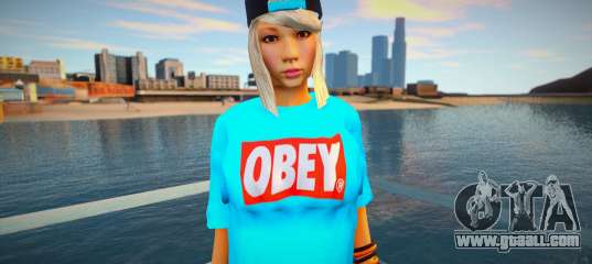 Blonde in a blue T-shirt