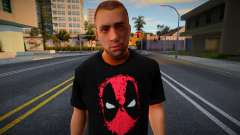 A man in a Deadpool T-shirt for GTA San Andreas